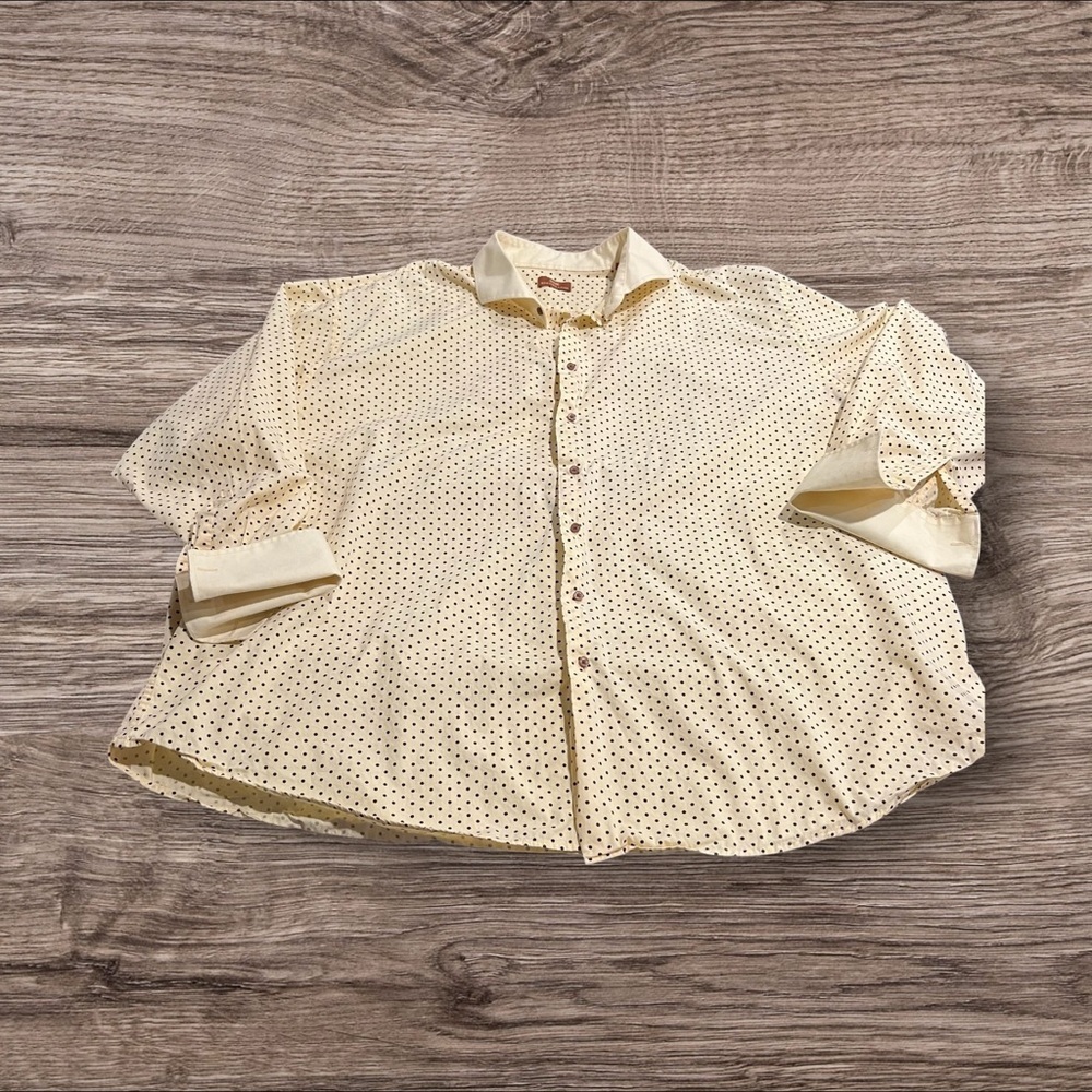 Steven Land Men’s Yellow Polka Dot Tall Dress Shirt Size 20/16-17